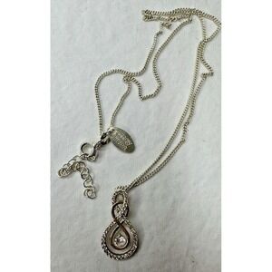 Simply Silver Necklace CZ Pendant Swirl Sterling 925 Signed Curb Link Chain
